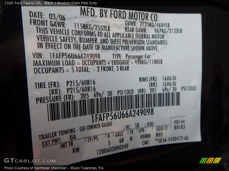 Black / Medium/Dark Flint Grey 2006 Ford Taurus SEL