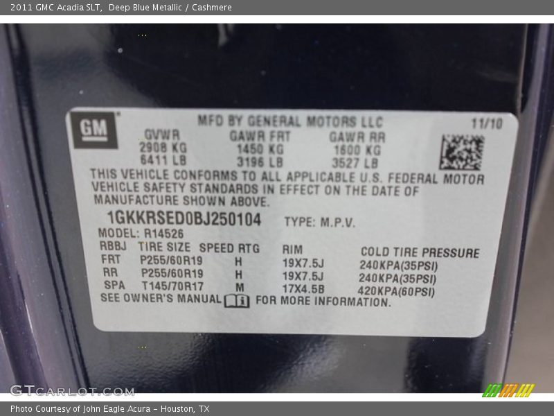 Deep Blue Metallic / Cashmere 2011 GMC Acadia SLT