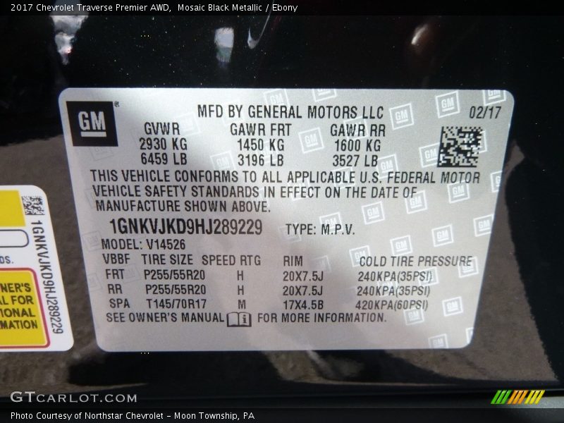 Mosaic Black Metallic / Ebony 2017 Chevrolet Traverse Premier AWD