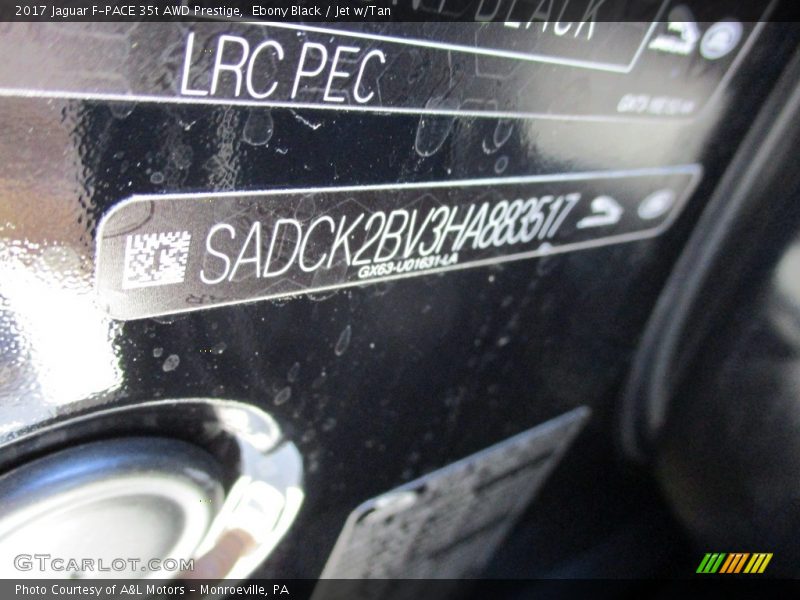 Ebony Black / Jet w/Tan 2017 Jaguar F-PACE 35t AWD Prestige