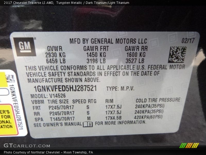 Tungsten Metallic / Dark Titanium/Light Titanium 2017 Chevrolet Traverse LS AWD
