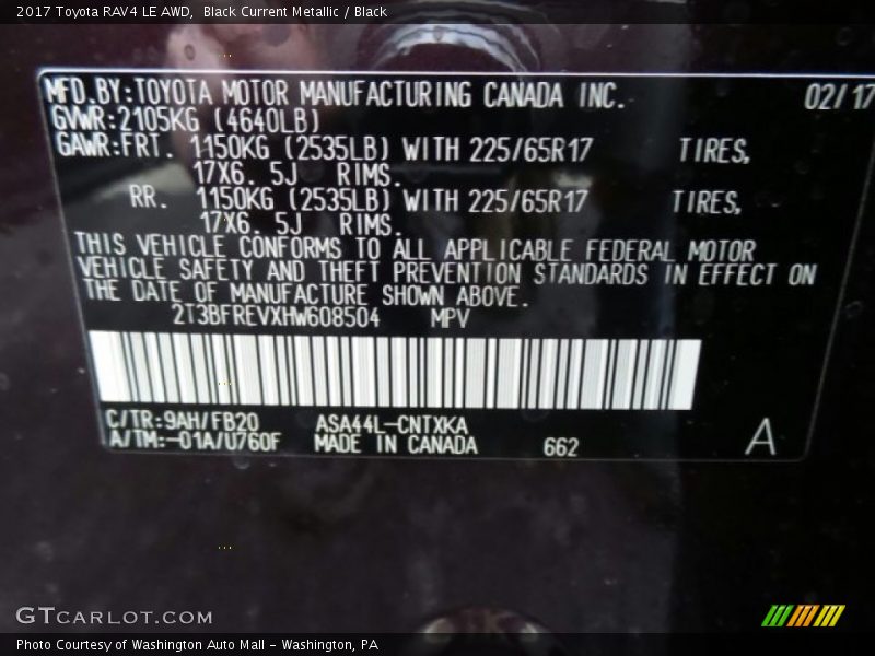 Black Current Metallic / Black 2017 Toyota RAV4 LE AWD