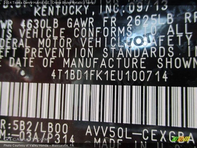 Creme Brulee Metallic / Ivory 2014 Toyota Camry Hybrid XLE