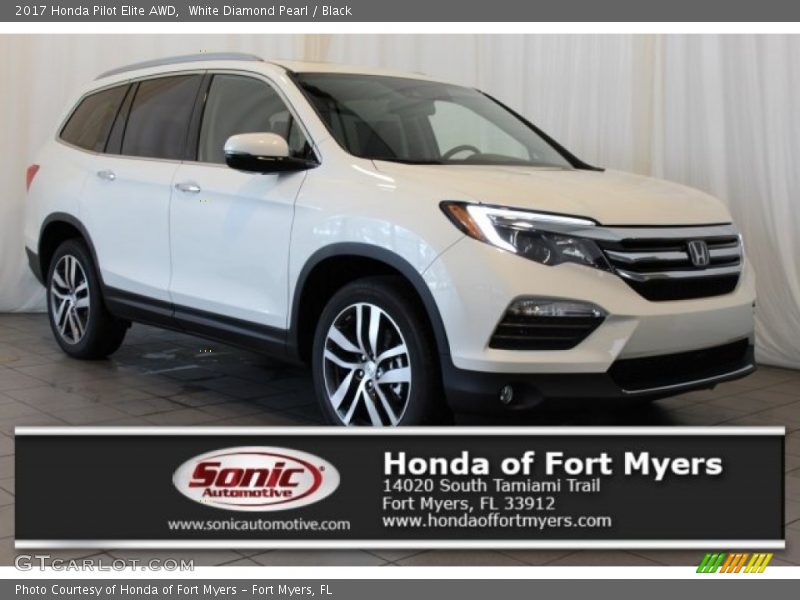 White Diamond Pearl / Black 2017 Honda Pilot Elite AWD