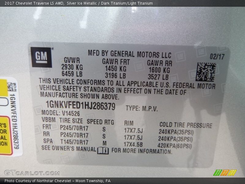 Silver Ice Metallic / Dark Titanium/Light Titanium 2017 Chevrolet Traverse LS AWD
