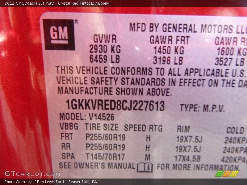 Crystal Red Tintcoat / Ebony 2012 GMC Acadia SLT AWD