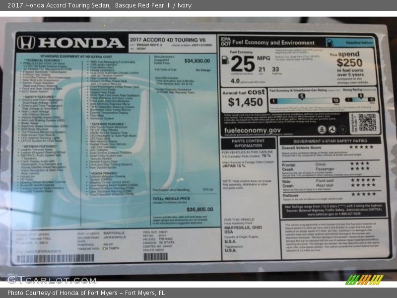 Basque Red Pearl II / Ivory 2017 Honda Accord Touring Sedan