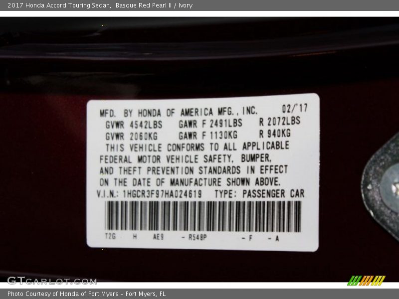 Basque Red Pearl II / Ivory 2017 Honda Accord Touring Sedan
