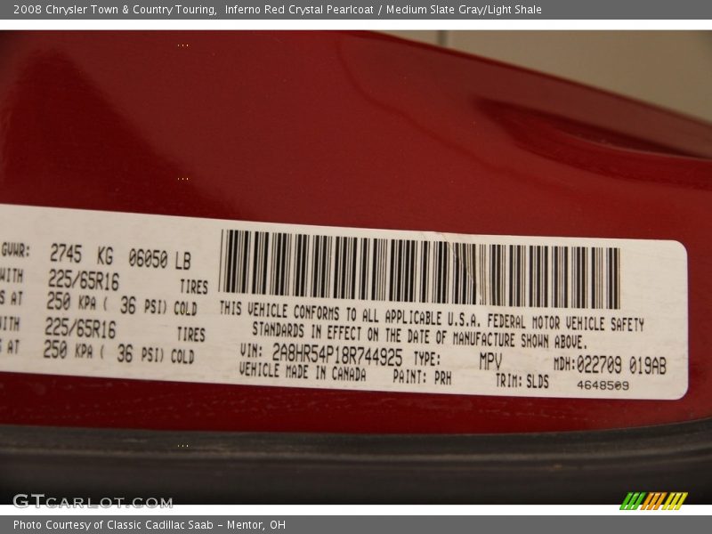 Inferno Red Crystal Pearlcoat / Medium Slate Gray/Light Shale 2008 Chrysler Town & Country Touring