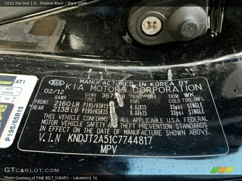 Shadow Black / Black Cloth 2012 Kia Soul 1.6