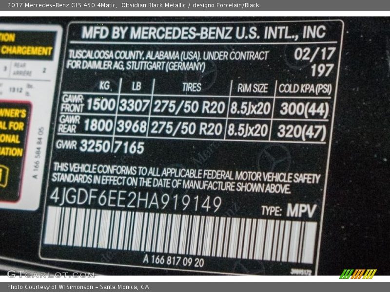 2017 GLS 450 4Matic Obsidian Black Metallic Color Code 197