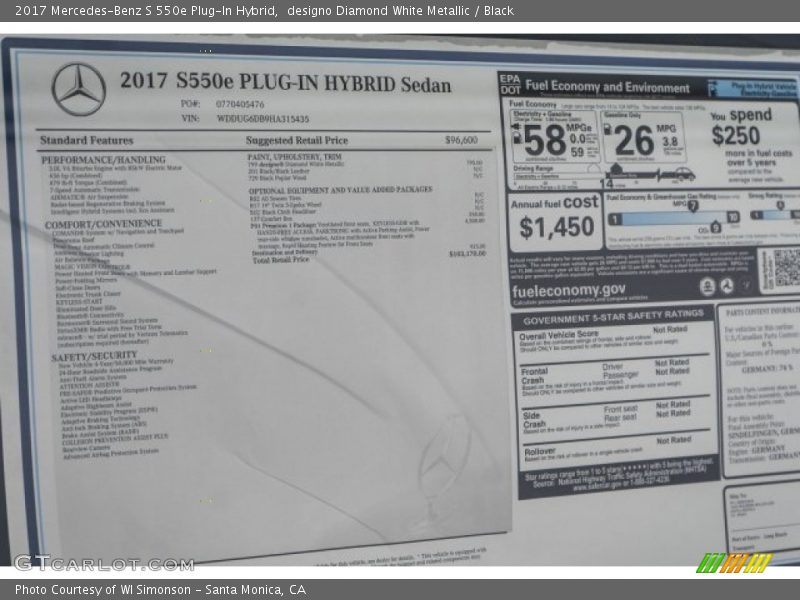 designo Diamond White Metallic / Black 2017 Mercedes-Benz S 550e Plug-In Hybrid