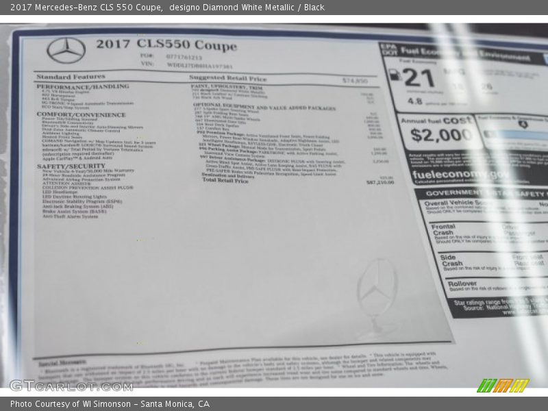  2017 CLS 550 Coupe Window Sticker