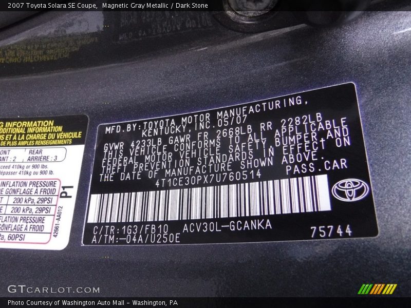 Magnetic Gray Metallic / Dark Stone 2007 Toyota Solara SE Coupe