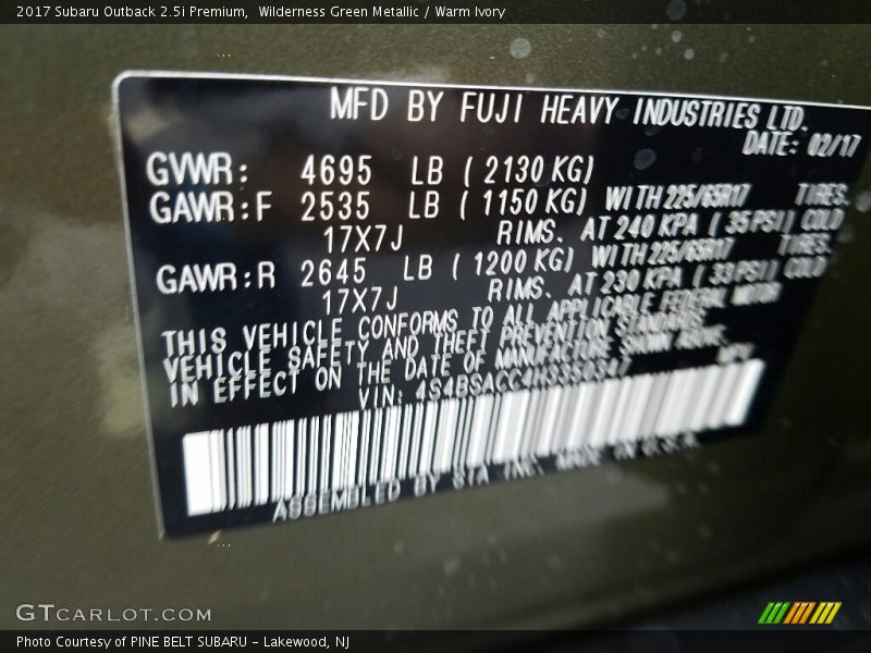 Wilderness Green Metallic / Warm Ivory 2017 Subaru Outback 2.5i Premium