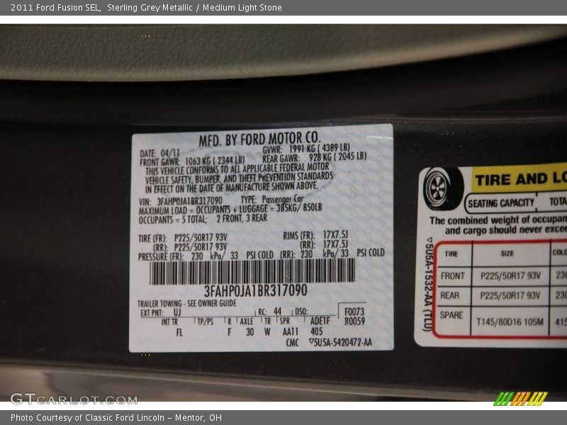 Sterling Grey Metallic / Medium Light Stone 2011 Ford Fusion SEL