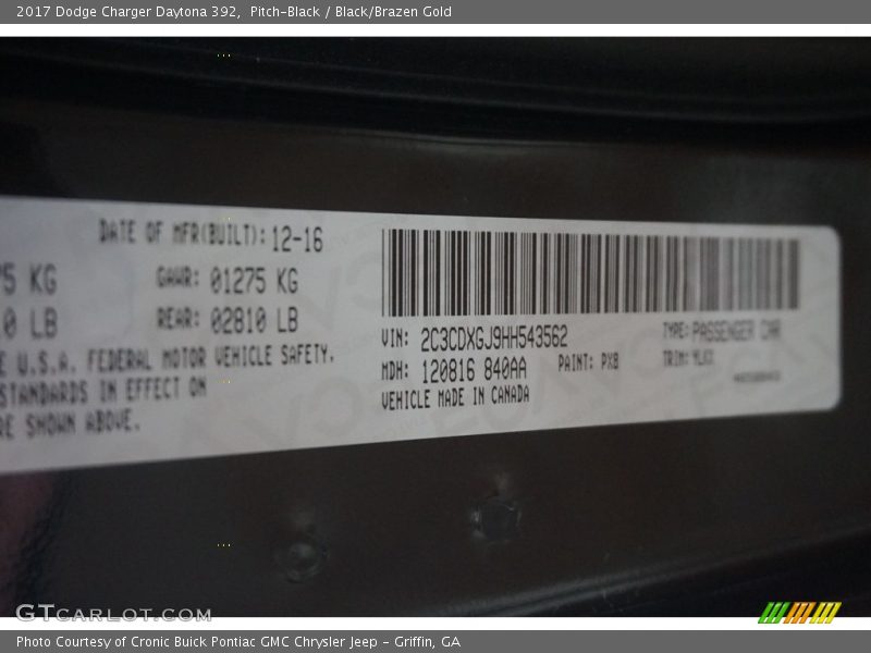 Pitch-Black / Black/Brazen Gold 2017 Dodge Charger Daytona 392