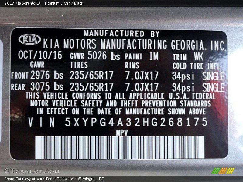 Titanium Silver / Black 2017 Kia Sorento LX