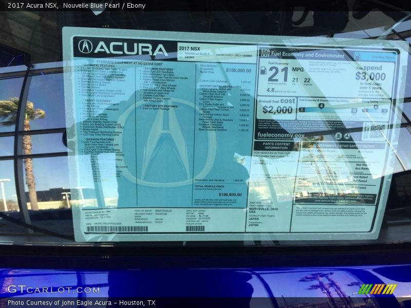  2017 NSX  Window Sticker