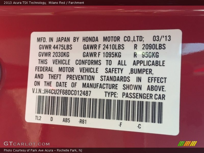 Milano Red / Parchment 2013 Acura TSX Technology
