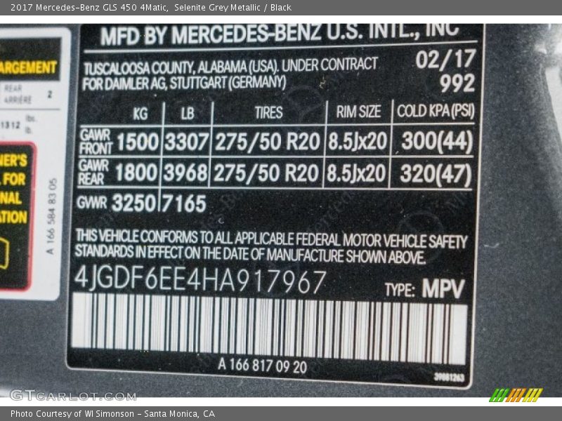 2017 GLS 450 4Matic Selenite Grey Metallic Color Code 992