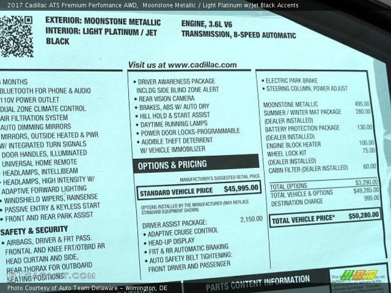  2017 ATS Premium Perfomance AWD Window Sticker