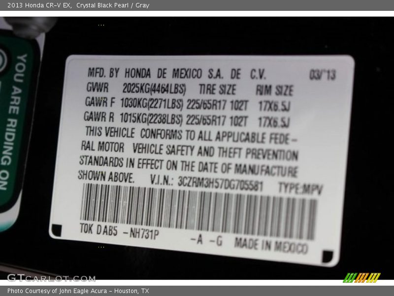 Crystal Black Pearl / Gray 2013 Honda CR-V EX