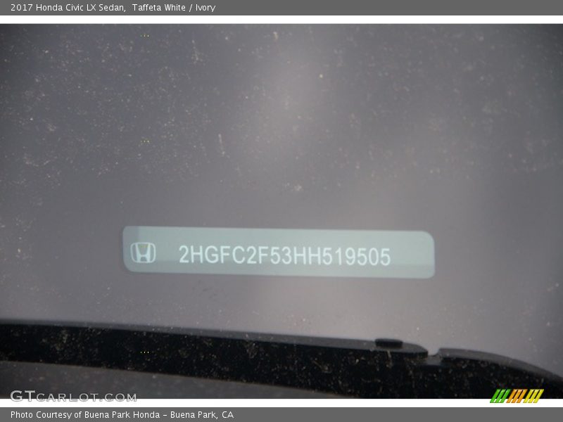 Taffeta White / Ivory 2017 Honda Civic LX Sedan