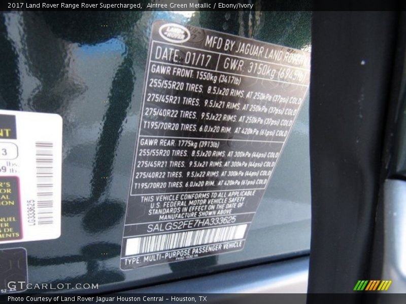 Aintree Green Metallic / Ebony/Ivory 2017 Land Rover Range Rover Supercharged