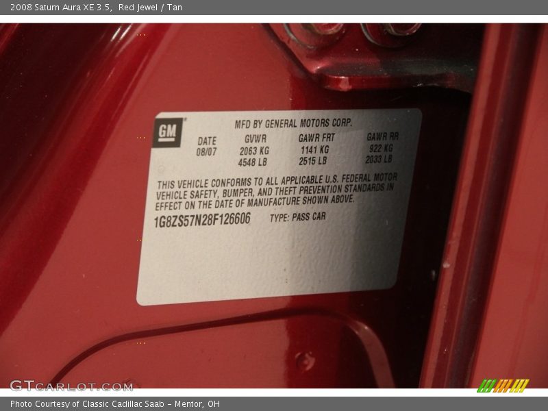 Red Jewel / Tan 2008 Saturn Aura XE 3.5