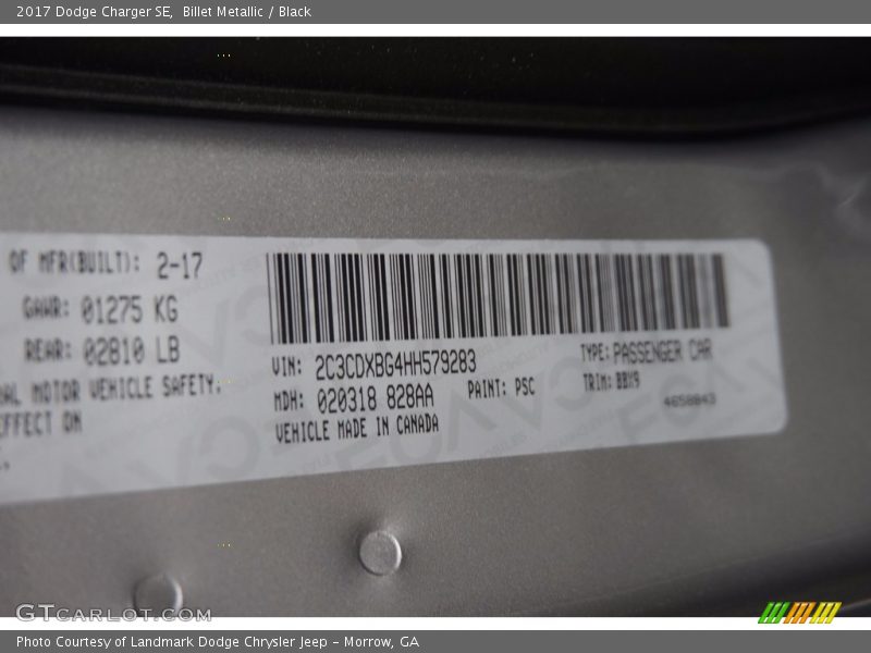 Billet Metallic / Black 2017 Dodge Charger SE