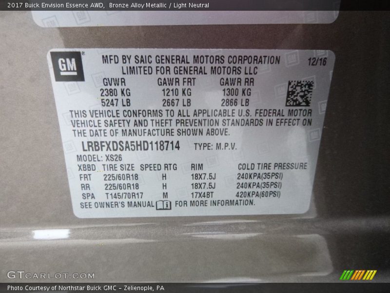 Bronze Alloy Metallic / Light Neutral 2017 Buick Envision Essence AWD