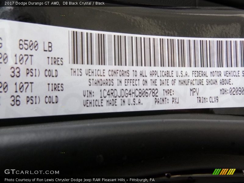 DB Black Crystal / Black 2017 Dodge Durango GT AWD