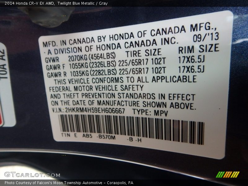 Twilight Blue Metallic / Gray 2014 Honda CR-V EX AWD
