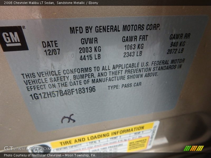 Sandstone Metallic / Ebony 2008 Chevrolet Malibu LT Sedan