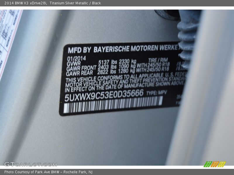 Titanium Silver Metallic / Black 2014 BMW X3 xDrive28i