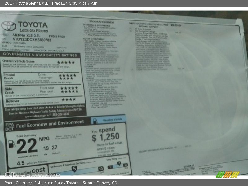 Predawn Gray Mica / Ash 2017 Toyota Sienna XLE