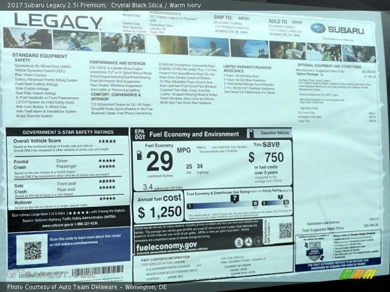 Crystal Black Silica / Warm Ivory 2017 Subaru Legacy 2.5i Premium
