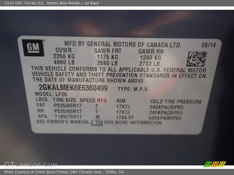 Atlantis Blue Metallic / Jet Black 2014 GMC Terrain SLE