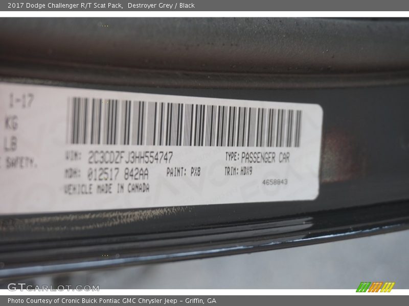 Destroyer Grey / Black 2017 Dodge Challenger R/T Scat Pack
