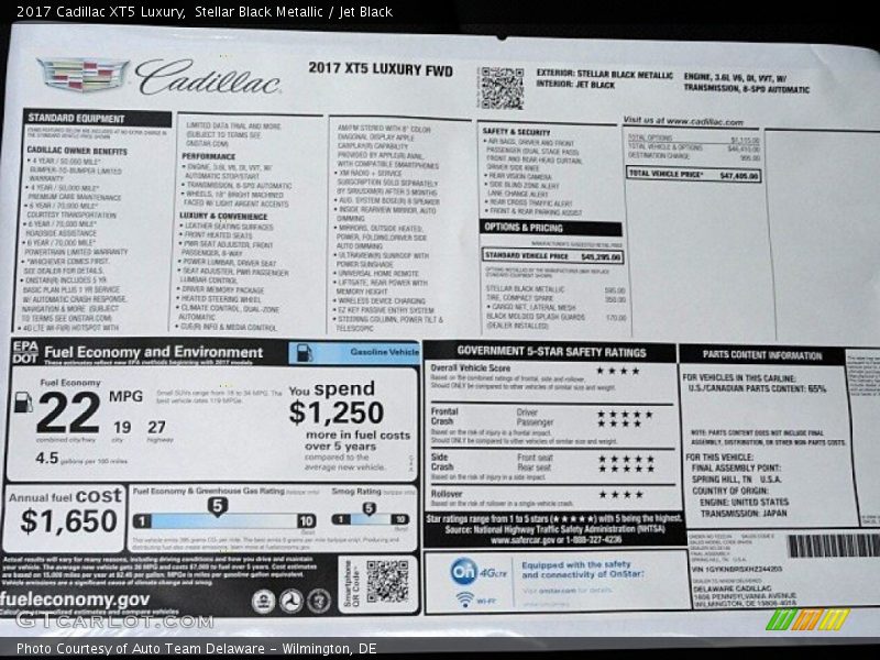 Stellar Black Metallic / Jet Black 2017 Cadillac XT5 Luxury