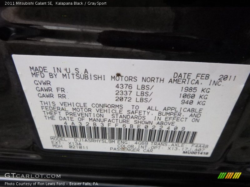 Kalapana Black / Gray Sport 2011 Mitsubishi Galant SE