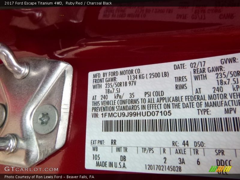 Ruby Red / Charcoal Black 2017 Ford Escape Titanium 4WD
