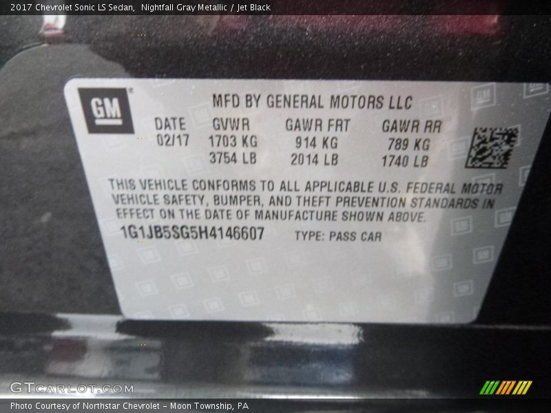 Nightfall Gray Metallic / Jet Black 2017 Chevrolet Sonic LS Sedan