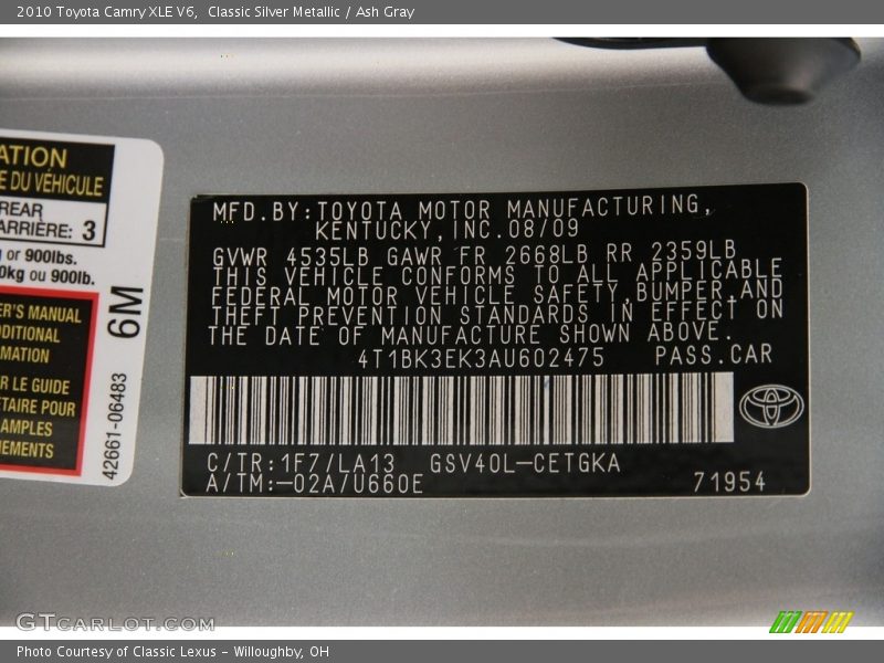 Classic Silver Metallic / Ash Gray 2010 Toyota Camry XLE V6