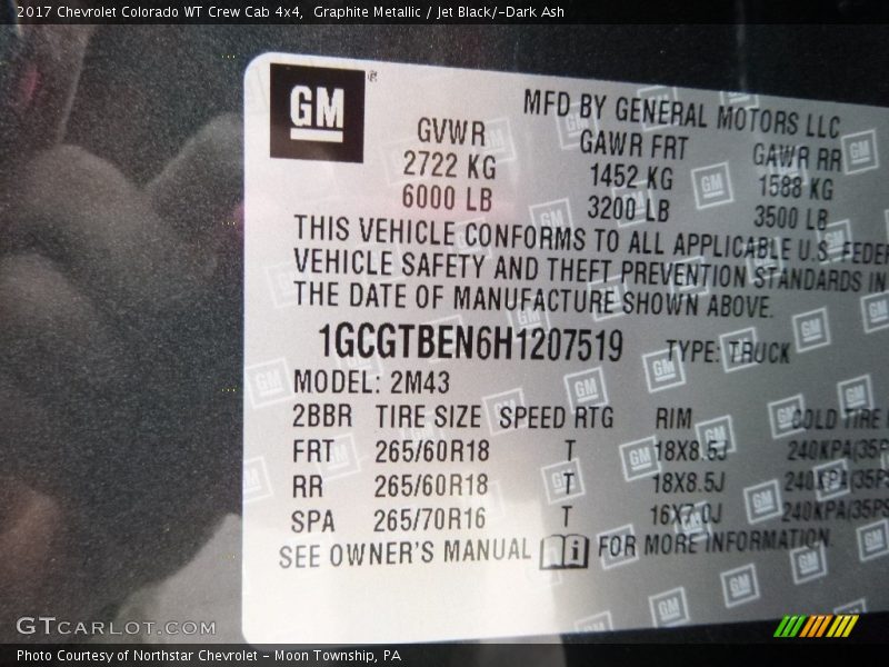 Graphite Metallic / Jet Black/­Dark Ash 2017 Chevrolet Colorado WT Crew Cab 4x4