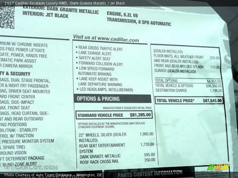 Dark Granite Metallic / Jet Black 2017 Cadillac Escalade Luxury 4WD