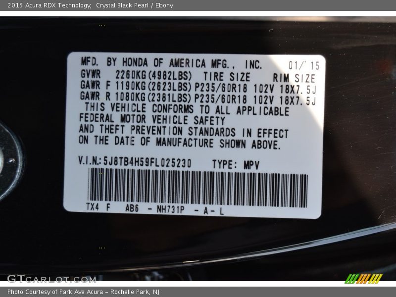 Crystal Black Pearl / Ebony 2015 Acura RDX Technology