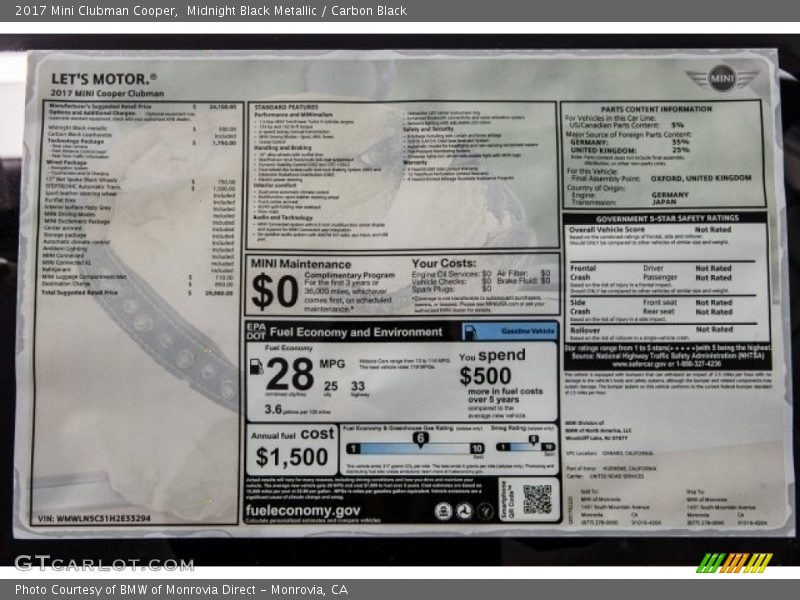  2017 Clubman Cooper Window Sticker