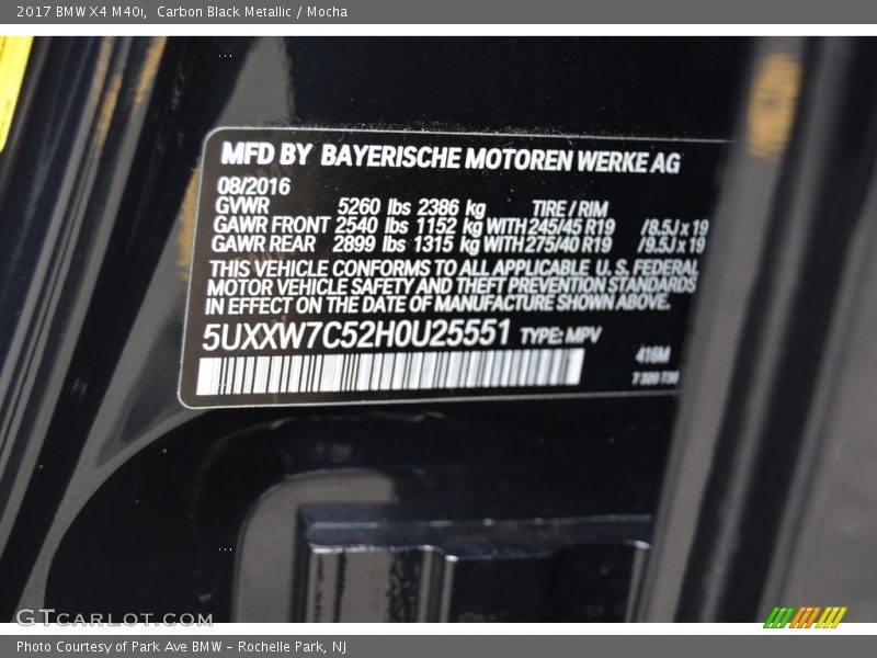 2017 X4 M40i Carbon Black Metallic Color Code 416